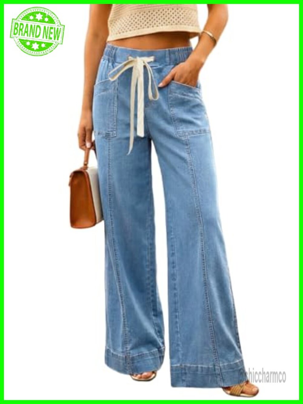 SHEWIN Wide Leg Jeans High Waisted Tummy Control Stretchy Straight Leg Denim